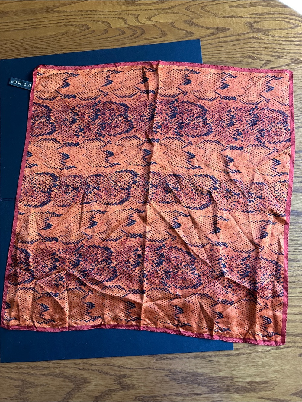 Echo Orange and Pink Snake-Print Silk Square Scarf